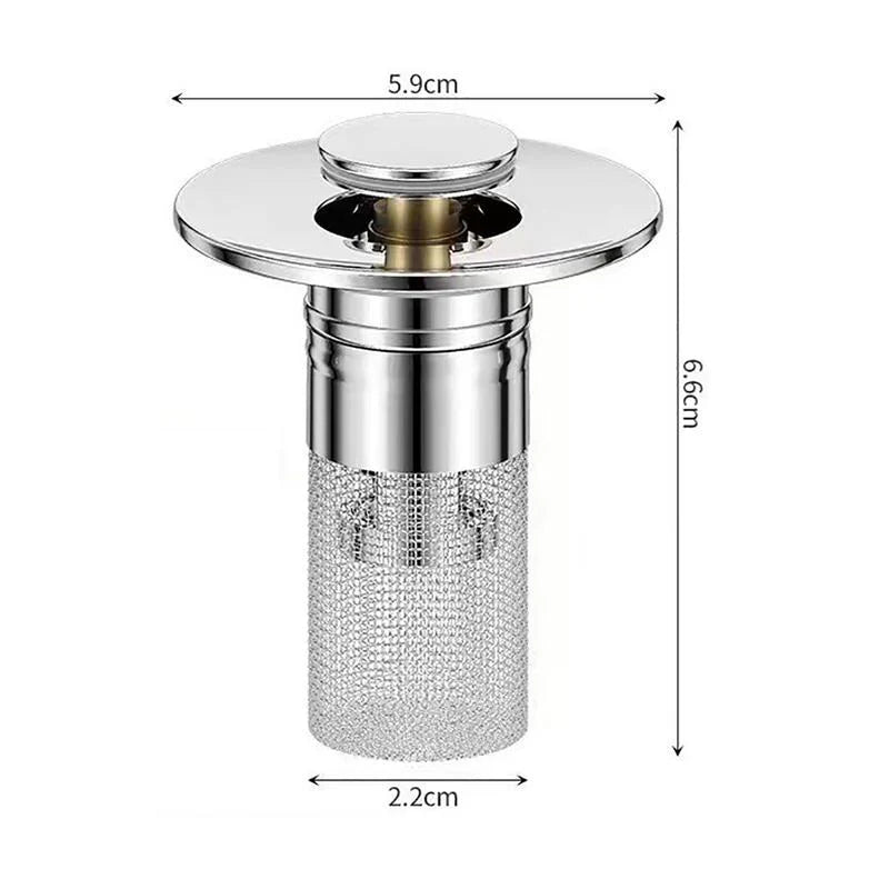 2-Pack Pop-Up Bathroom Sink Stopper with Hair Catcher – Stainless Steel Drain Strainer with Basket Filter