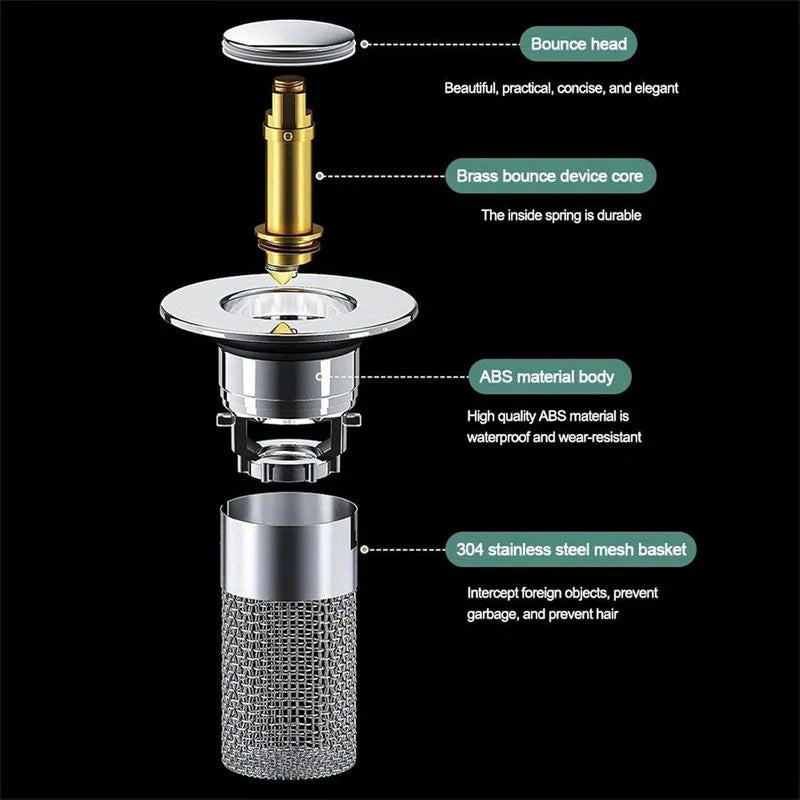 2-Pack Pop-Up Bathroom Sink Stopper with Hair Catcher – Stainless Steel Drain Strainer with Basket Filter