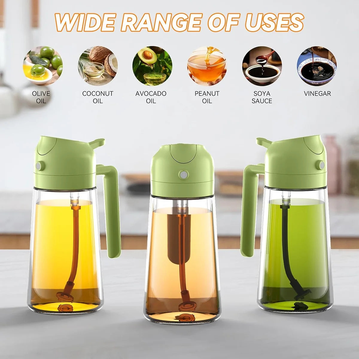 Glass 16Oz Oil & Vinegar Dispensing Bottles, 2-Pack