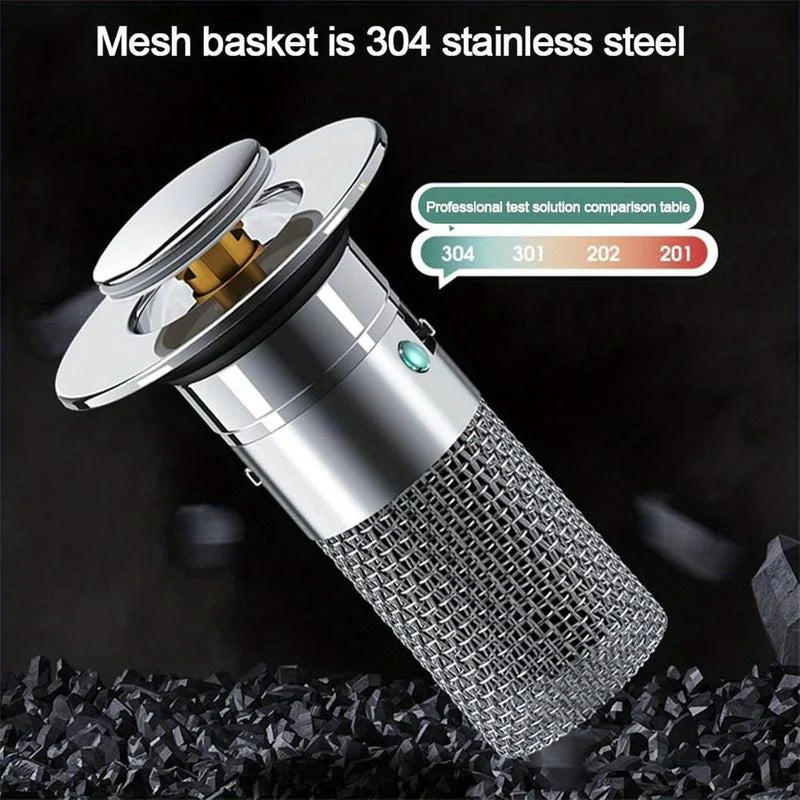 2-Pack Pop-Up Bathroom Sink Stopper with Hair Catcher – Stainless Steel Drain Strainer with Basket Filter
